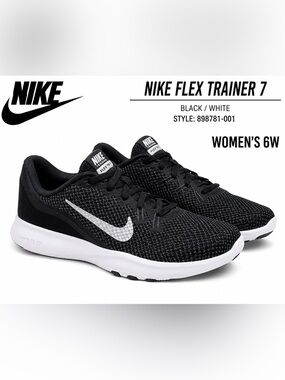 Nike Flex Trainer 7 Women’s 6 Black White Training Shoes 898781-001 NWOB